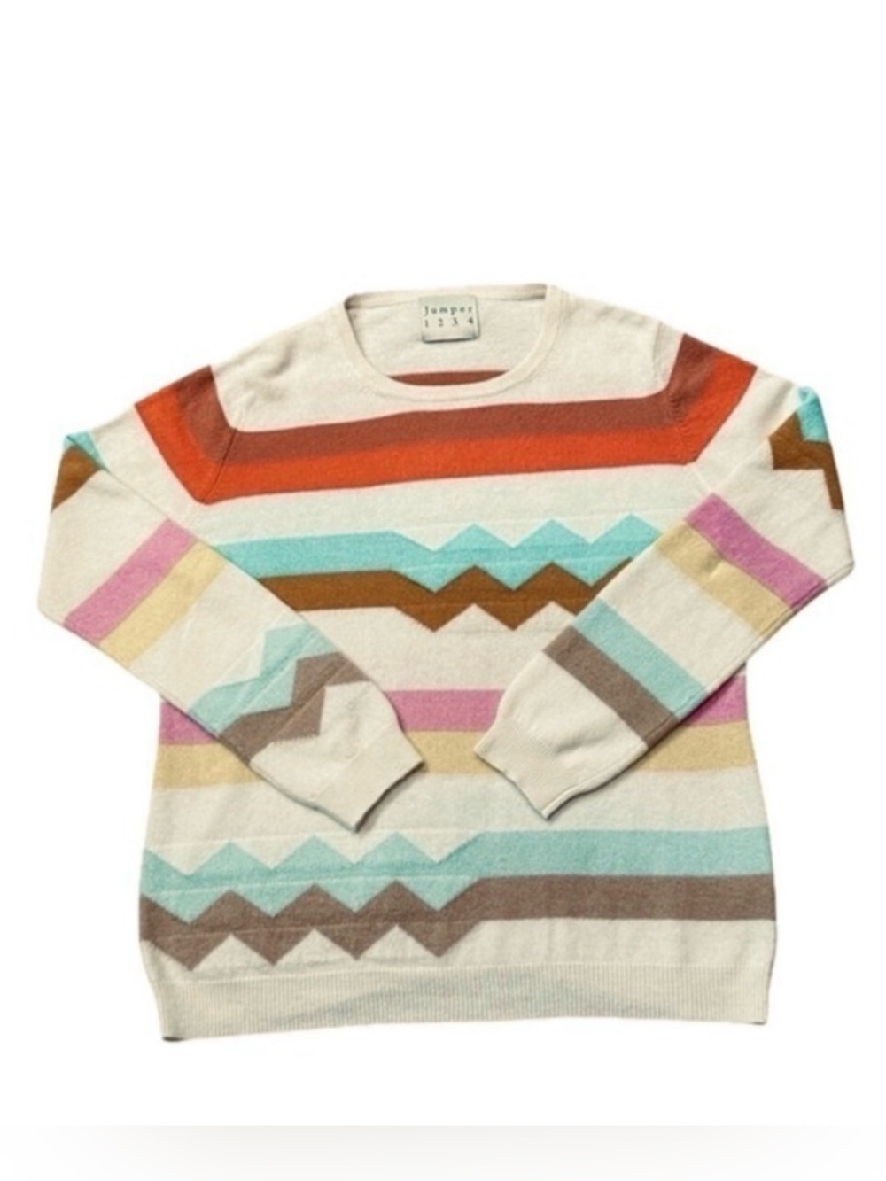 JUMPER 1234 100% Cashmere Chevron Multi Stripe Sweater | Women's M, Brand Sz 3